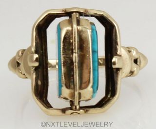 RARE Antique Art Deco Opal & Persian Turquoise Inlay 10k Gold Cocktail Flip Ring 5