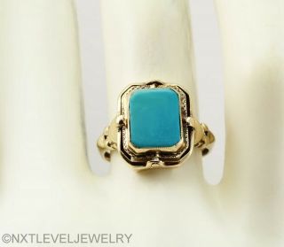 RARE Antique Art Deco Opal & Persian Turquoise Inlay 10k Gold Cocktail Flip Ring 7