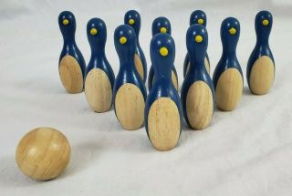 Vintage Penguin Wooden 10 Pin Bowling Game With Wooden Ball