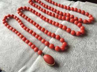 Antique Victorian Natural Red Coral Bead Necklace 天然珊瑚项链 18ct Gold 32gr