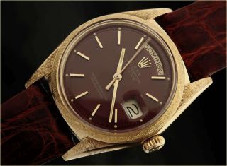 Rare Vintage 18kt Gold Rolex 1806 Day - Date Oxblood Stella Dial