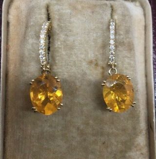 Stunning Yellow Gold Vintage Gold Fire Opal And Diamond Drop Earrings Unusual