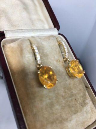 Stunning Yellow Gold Vintage Gold Fire Opal And Diamond Drop Earrings Unusual 2