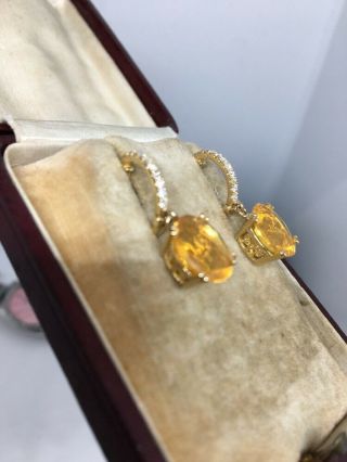 Stunning Yellow Gold Vintage Gold Fire Opal And Diamond Drop Earrings Unusual 3