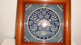 Josiah Wedgwood & Sons Etruria Tile framed T349 Flowered Plant in a pot blue 4