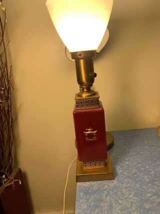 Vintage Artistic Lamp Mfg Co Nyc Brass Porcelain Torchiere Lamp Japanese Red