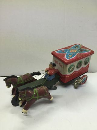 Vintage Clockwork Wind - Up Tin Toy Horse Circus Cart 8 " Made In China Ms 094