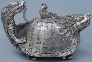 Auspicious Ancient Collectable Miao Silver Carve Tibet Exorcism Dragon Tea Pot