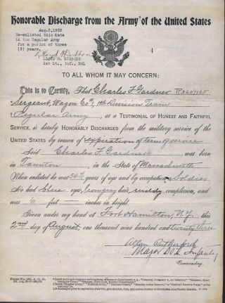 Antique Document Honorable Discharge From The Army Of The U.  S.  1923