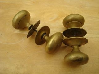 2 X Pairs Of Vintage Brass Screw Fitting Door Knobs / Handles Approx 2 " Across