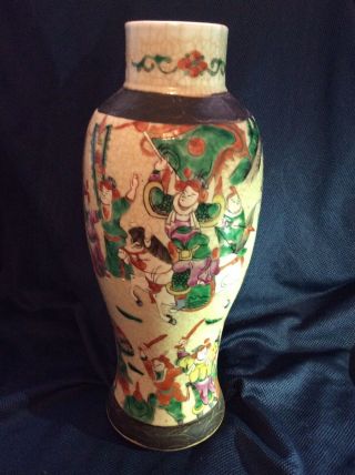 Antique Chinese Porcelain Warrior Scenes Crackle Glaze Vase 2