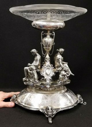 Huge Antique Elkington Silverplate Figural Neo - Classical Centerpiece