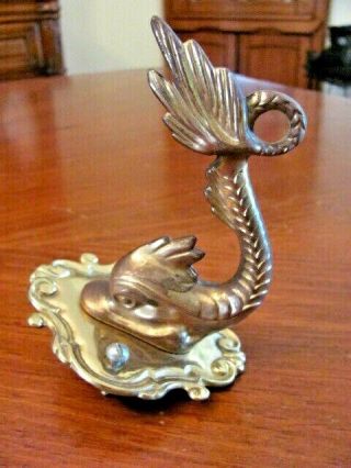 Vintage Solid Brass Koi Dolphin Fish Wall Mount Hook Or Wall Decor Guc