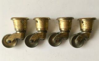 Solid Brass Furniture Casters (castors) - Antique Set Of 4,  38mm Wheels