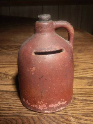 Antique 19th C.  Early Redware Miniature 4 1/2 " Jug Bank Stoneware Pottery
