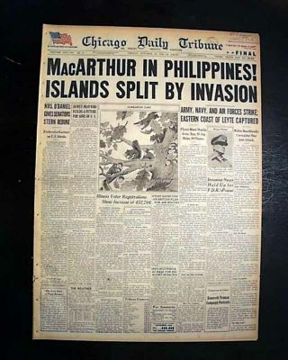 Great Return To Philippines Gen.  Douglas Macarthur 1944 World War Ii Newspaper