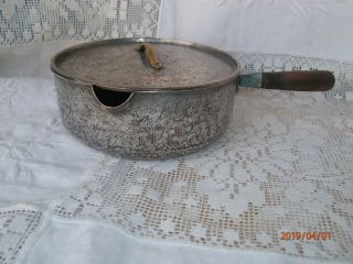 Antique Japanese Cook Pot Small Wood Handle Silver Covered Copper 19th Spout Pan 3