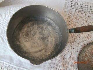 Antique Japanese Cook Pot Small Wood Handle Silver Covered Copper 19th Spout Pan 6