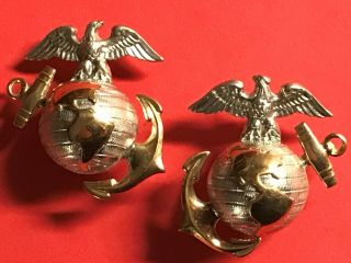 Wwii,  Usmc,  P1937,  Officers Ega Matched Set,  Collar Devices,  H&h,  Sterling,  1/20