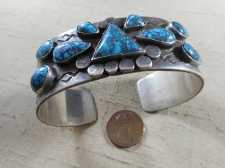 Fred Harvey Era Navajo Ingot Silver Bracelet With Lone Mountain Turquoise
