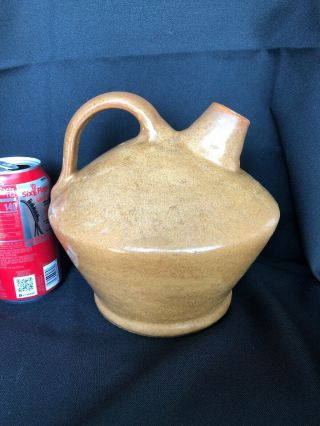 Antique Salt Glazed 8” Tall Mid - Late 1800s Brown Stoneware Jug Whiskey
