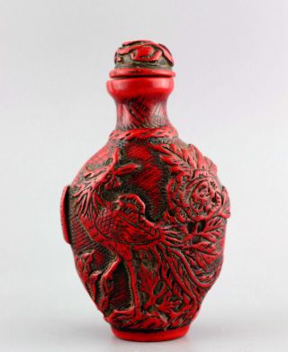 Collectable Old Coral Carve Phenix & Flower Delicate China Style Snuff Bottle