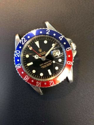 Rolex Vintage 1675 Gmt Master Pepsi Refinished Dial Pointed Crown Guard Rare