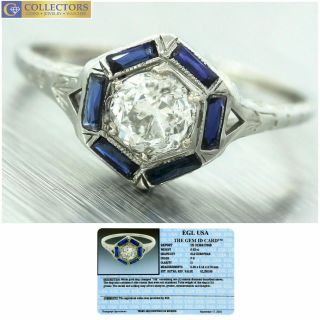 $2,  250 Antique Art Deco 0.  63ct Diamond Sapphire 18k White Gold Engagement Ring