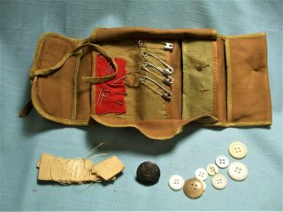 Wwi Sewing Kit With Some Contents.  Needles,  Thread,  Buttons Safety Pins