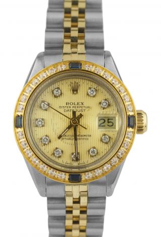 Ladies Rolex Datejust 6917 Two Tone Gold Sapphire Diamond 26mm Jubilee Watch