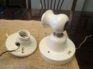 2 Art Deco Vintage White Porcelain Wall Light Lamp Fixtures Sconce Antique Pull
