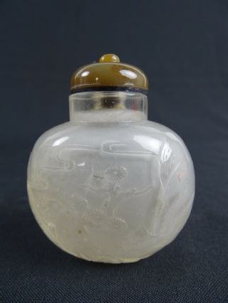 Large Antique Cut Crystal Chinese Snuff Bottle Agate Stopper China Late Qing