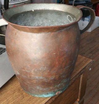 Brass Metal Chamber Pot / Spittoon.  Vintage Antique,  Hammered Metal Handle.