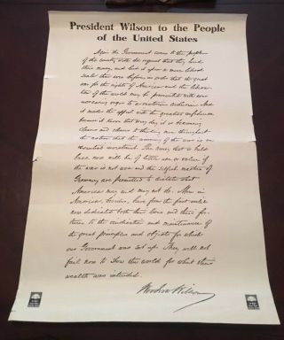 Wwi World War 1 President Wilson To The People Liberty Bond War Poster