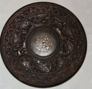 Indian Carved And Inlayed Wooden Foldable Tri Stand Table