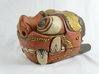 Rare Trad’ Antique Articulated Barong Dance Carved Wood Mask Bali Indonesia