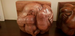 Antique Vintage Carved Wood Bookends (rare) a Monkey In A Ball unique /unusual. 2