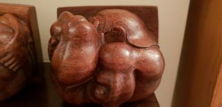 Antique Vintage Carved Wood Bookends (rare) a Monkey In A Ball unique /unusual. 3