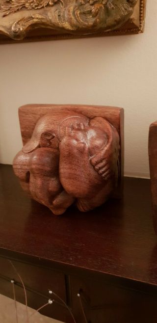 Antique Vintage Carved Wood Bookends (rare) a Monkey In A Ball unique /unusual. 5