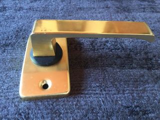 Vintage 1970s 1980s Mortice L / Latch Door Handles in Brass / Gold x 5 Pairs NOS 5