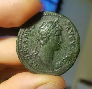 Ancient Roman Hadrian Sestertius Mars Green Patina.