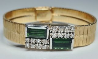 Vintage Mathey - Tissot 14k Yellow Gold With Emerald And 16 Diamonds Ladies Watch