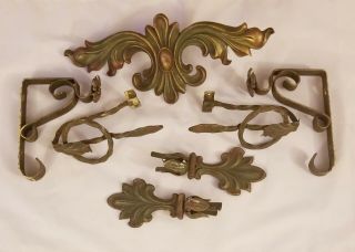 Antique Vintage Cast Iron Curtain Rod Ornate Hardware Flor De Lis Design