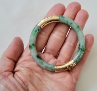 Gia Certified 14k Solid Gold Natural Apple Green A Jade Jadeite Bangle Bracelet
