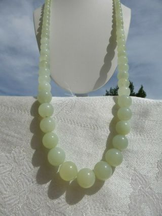 34 " Vintage Chinese Jade Bead Necklace Natural Jadeite 85 Graduated Beads