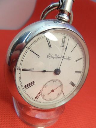 Vintage 1892 18 Size Elgin Pocket Watch 17j Fahys Coin Silver Case Model 5