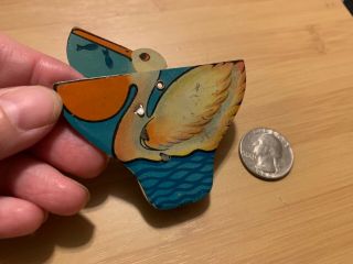 Antique Mini Tin Toy Pelican Bird Clicker Toy Noisemaker - Made In Japan
