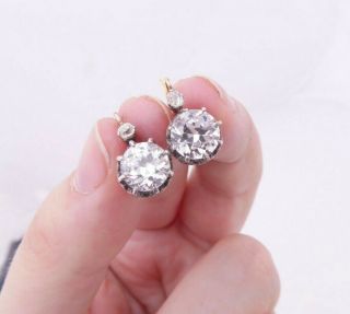 18ct Rose Gold Silver Diamond White Spinel Earrings,  Victorian French