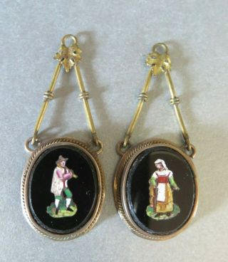 Antique Micro Mosaic Earrings Rome 19th Century
