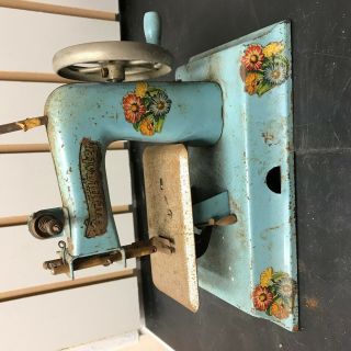Vintage Kayanee Kids Metal Sewing Machine Toy Germany Us Zone Blue Flower Decal